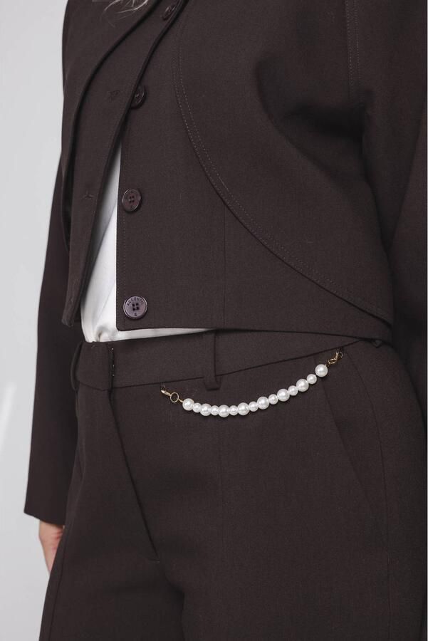 Accentil wide leg broek met split donkerbruin - Foto 2