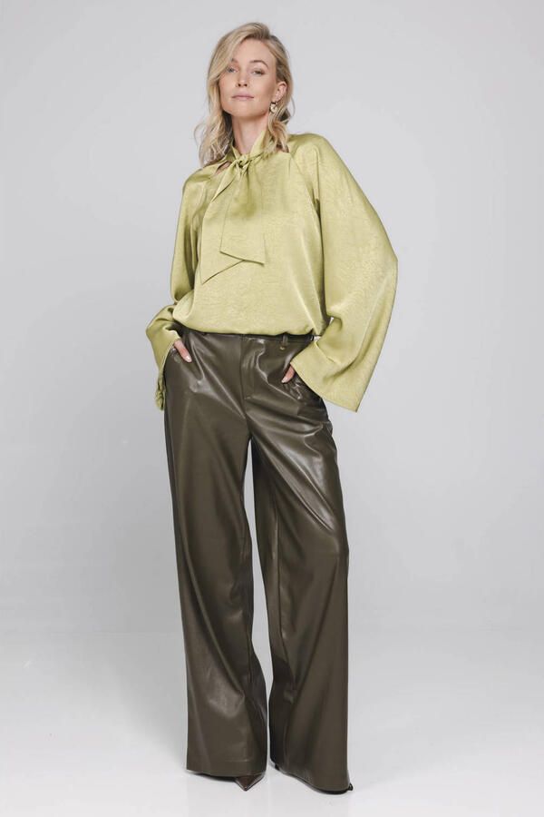 Accentil wide leg high waist broek donkergroen - Foto 2