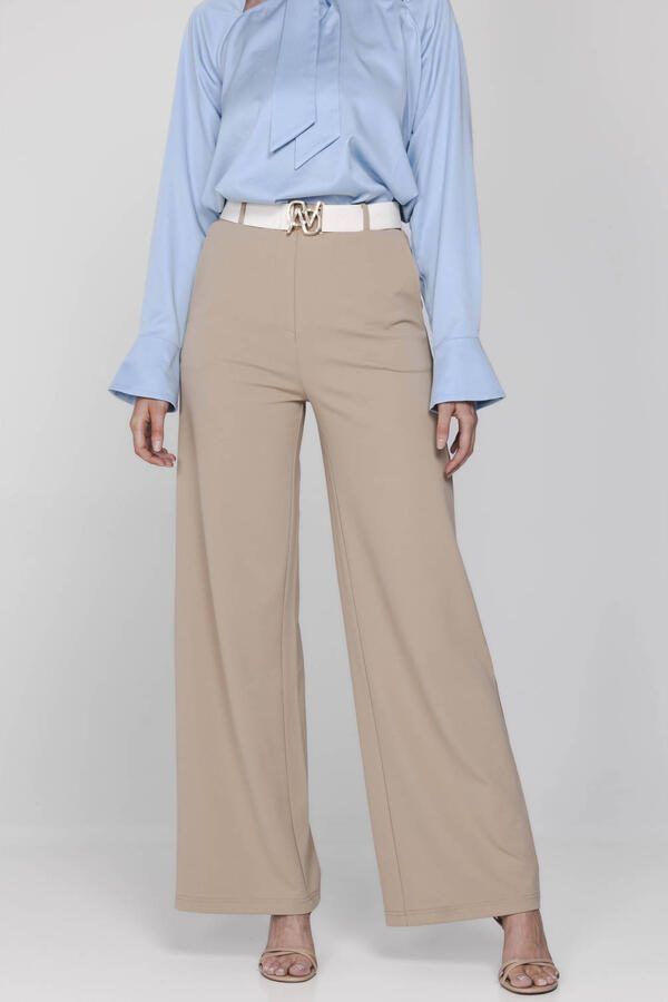 Accentil wide leg high waist casual broek zand
