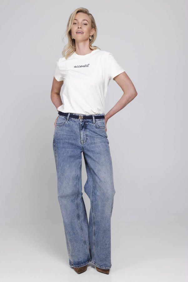 Accentil wide leg jeans met strass-steentjes medium blue denim