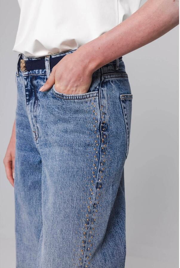Accentil wide leg jeans met strass-steentjes medium blue denim - Foto 3