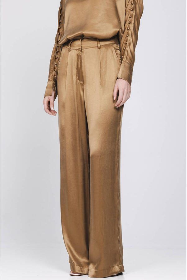 Accentil wide leg regular waist broek goud