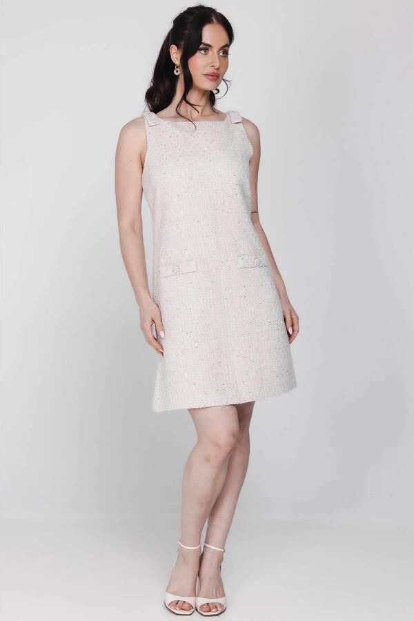 Accentil wollen korte jurk met pailletten beige