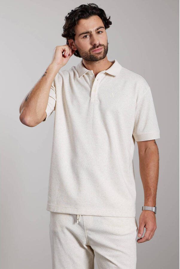 Aeden oversized polo met linnen met textuur ecru