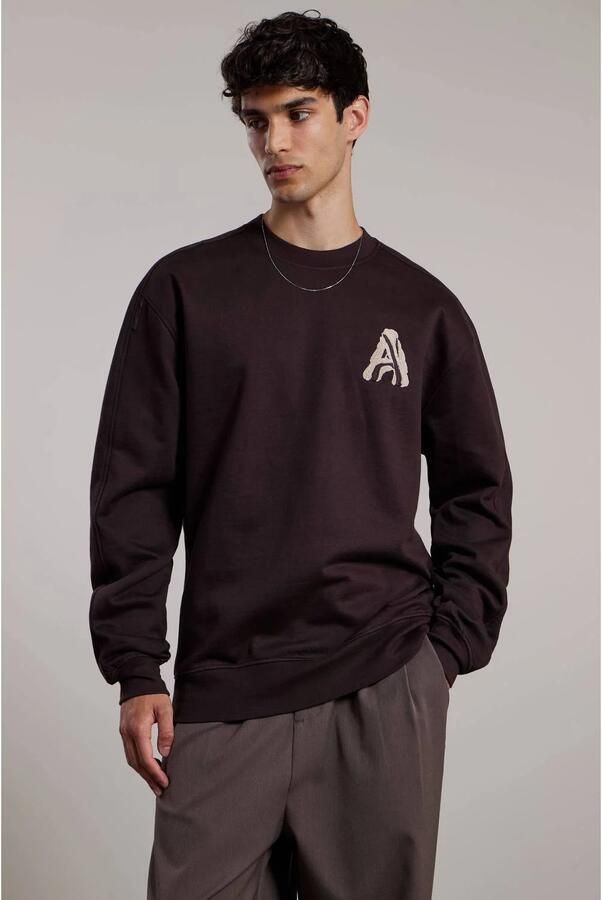 Aeden oversized sweater met borduursels en backprint donkerbruin