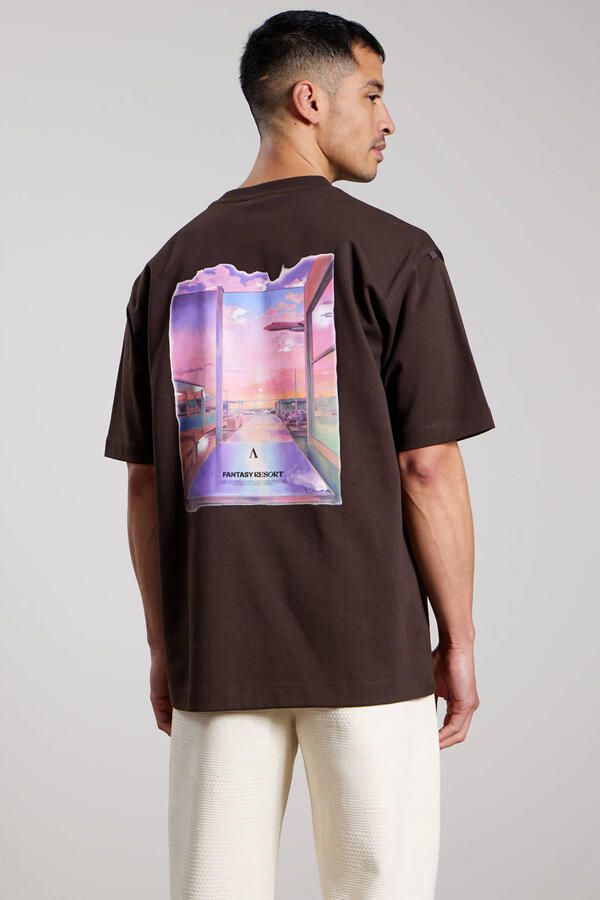 Aeden oversized T-shirt met backprint donkerbruin - Foto 3