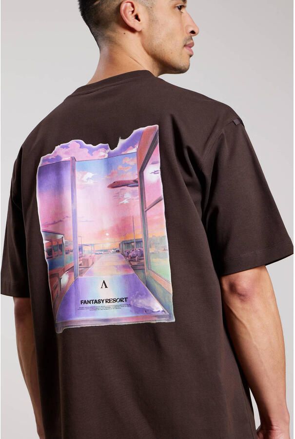 Aeden oversized T-shirt met backprint donkerbruin - Foto 2