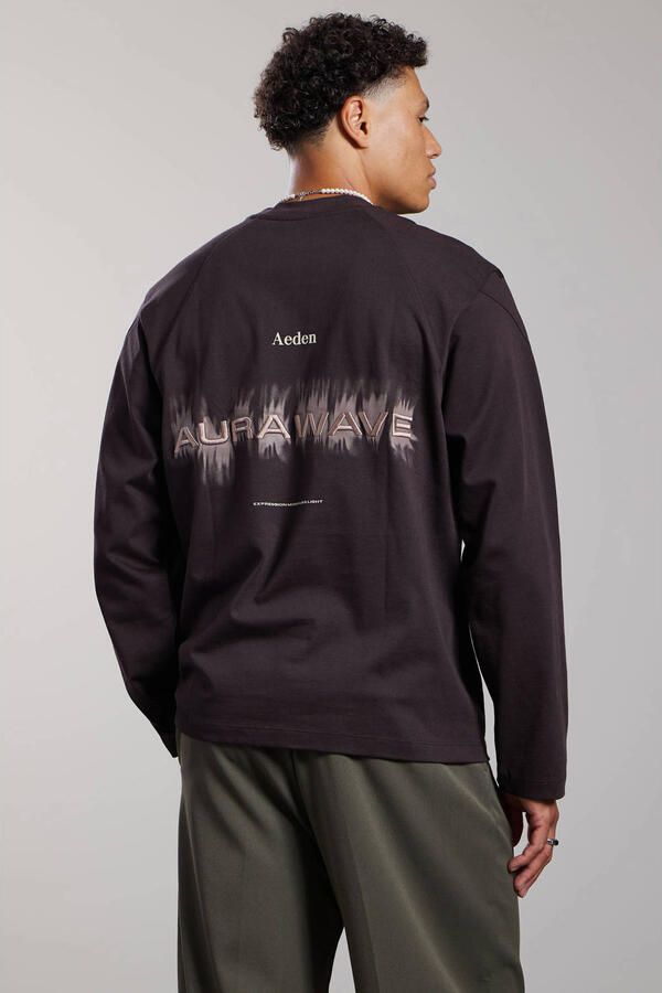 Aeden relaxed fit longsleeve met backprint donkerbruin - Foto 3