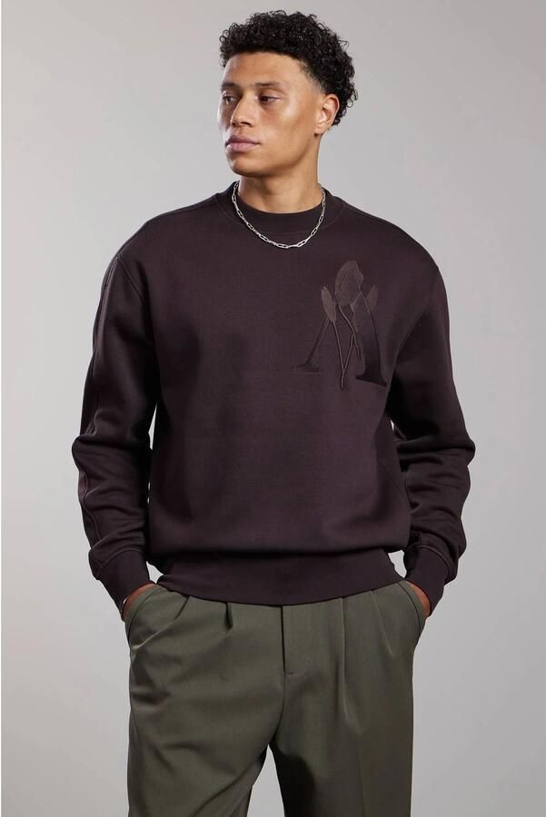 Aeden relaxed fit sweater met borduursels ganache