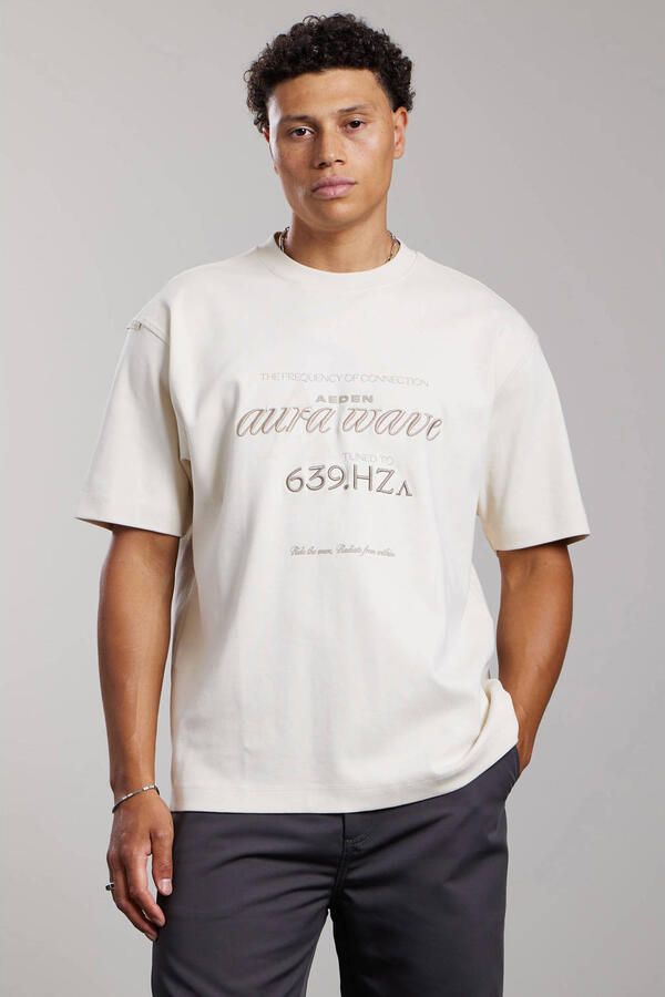 Aeden relaxed fit T-shirt met print en borduursels ecru