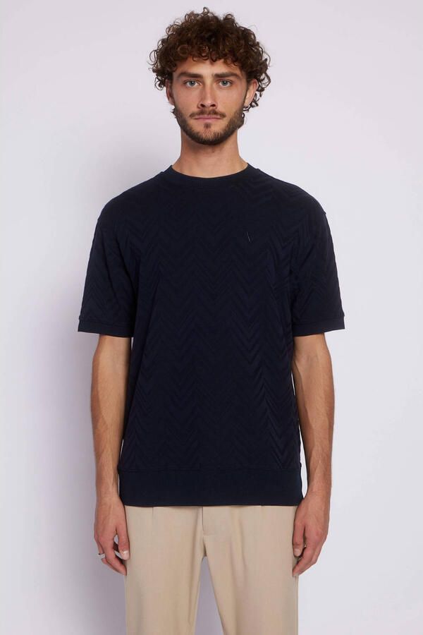 Aeden relaxed T-shirt met ingebreid patroon donkerblauw