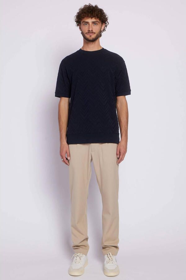Aeden relaxed T-shirt met ingebreid patroon donkerblauw - Foto 2