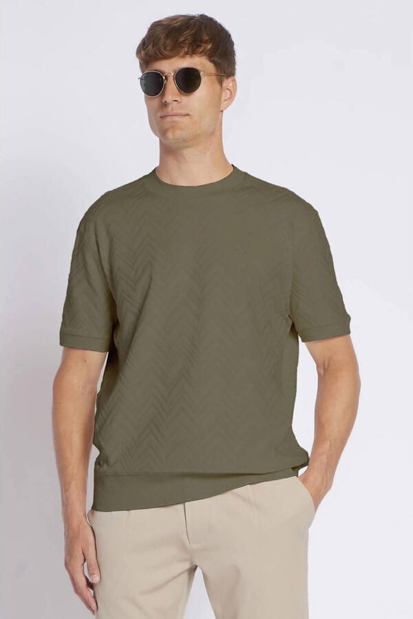 Aeden relaxed T-shirt met ingebreid patroon groen