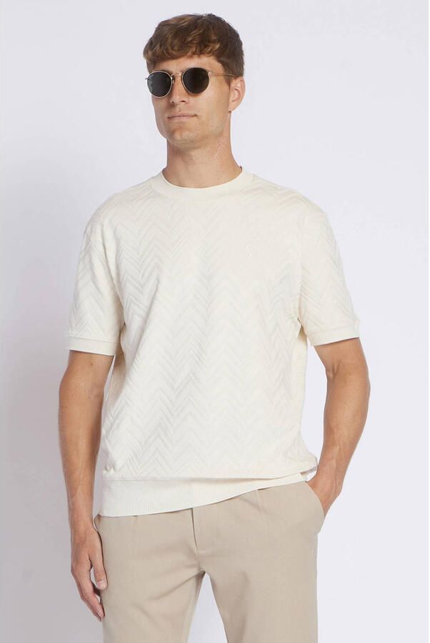 Aeden relaxed T-shirt met ingebreid patroon wit