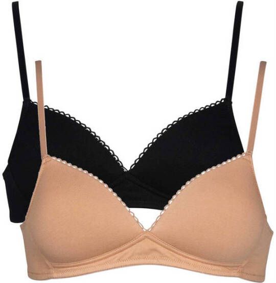 Mustang Beugelloze-bh platte afwerking gewatteerd zonder beugel basic katoenmix (Set van 2)