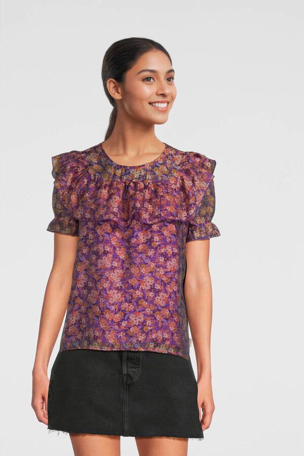 AI&KO gebloemde top Greta paars Meisjes Katoen Ronde hals Bloemen 164 - Foto 3