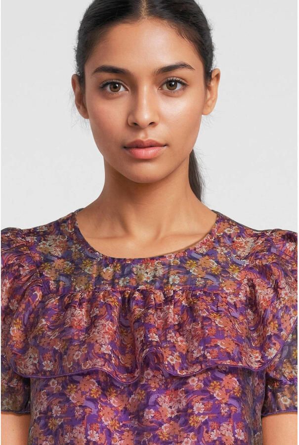 AI&KO gebloemde top Greta paars Meisjes Katoen Ronde hals Bloemen 164