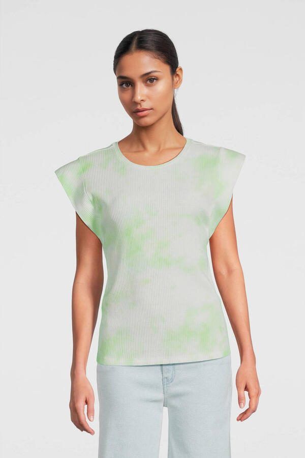 AI&KO tie-dye T-shirt Cora groen wit Meisjes Katoen Ronde hals Tie-dye 152