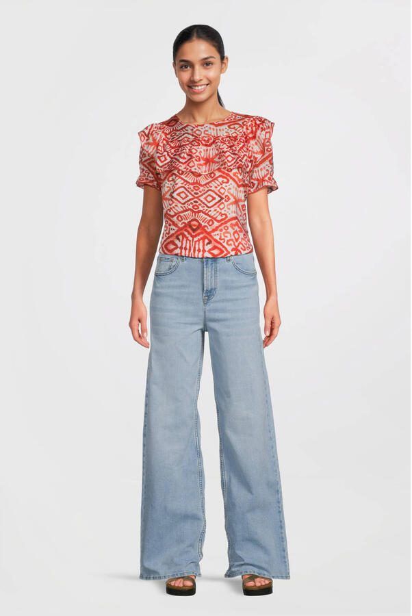 AI&KO top Greta Aztec met all over print en ruches rood Meisjes Viscose Ronde hals 176 - Foto 2