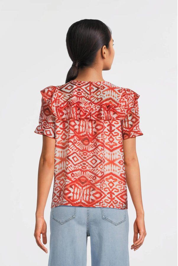 AI&KO top Greta Aztec met all over print en ruches rood Meisjes Viscose Ronde hals 176 - Foto 3