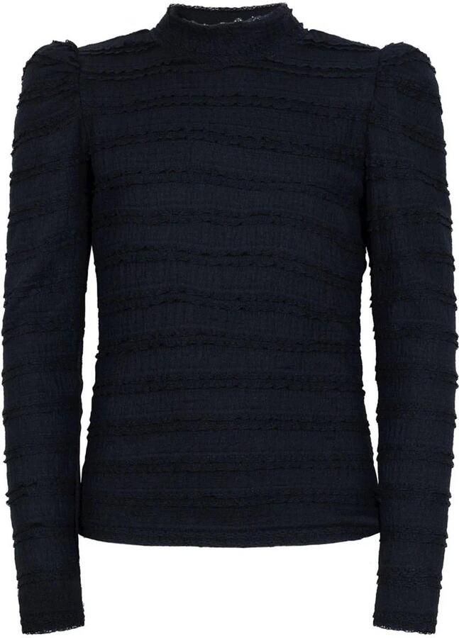 AI&KO top Ivona met textuur zwart Meisjes Polyester Opstaande kraag Effen 176