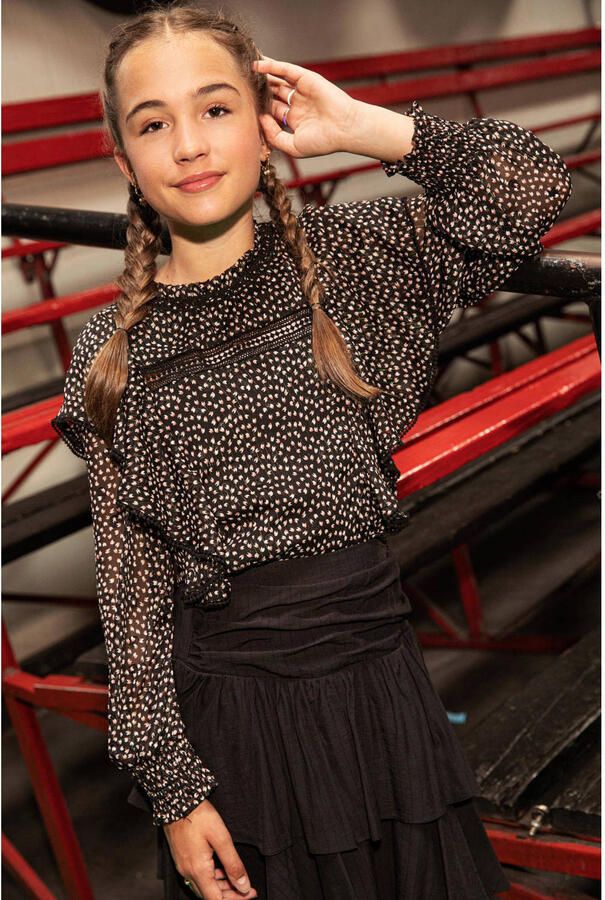 AI&KO top LEANNE met stippen en ruches zwart wit