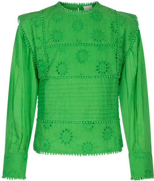 AI&KO longsleeve Isabelle met ruches groen Top Meisjes Katoen Ronde hals 140