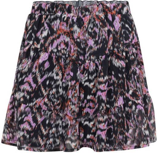 AI&KO rok Bari met all over print en volant zwart lila Meisjes Polyester 140