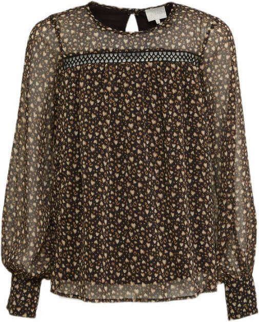 AI&KO semi-transparante top Vayenne met all over print zwart bruin