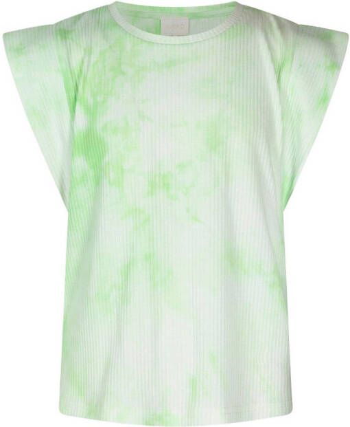 AI&KO tie-dye T-shirt Cora groen wit Meisjes Katoen Ronde hals Tie-dye 152