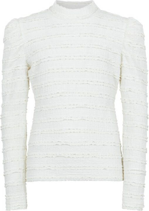 AI&KO top Ivona met textuur offwhite Wit Meisjes Polyester Opstaande kraag 128