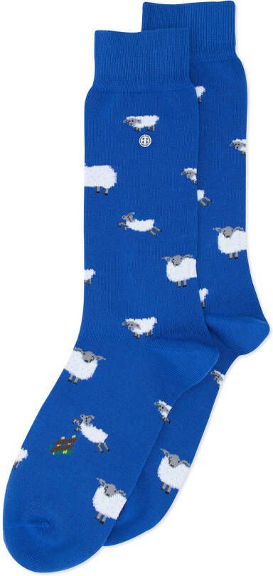 Alfredo Gonzales sokken met all-over schapenprint kobaltblauw