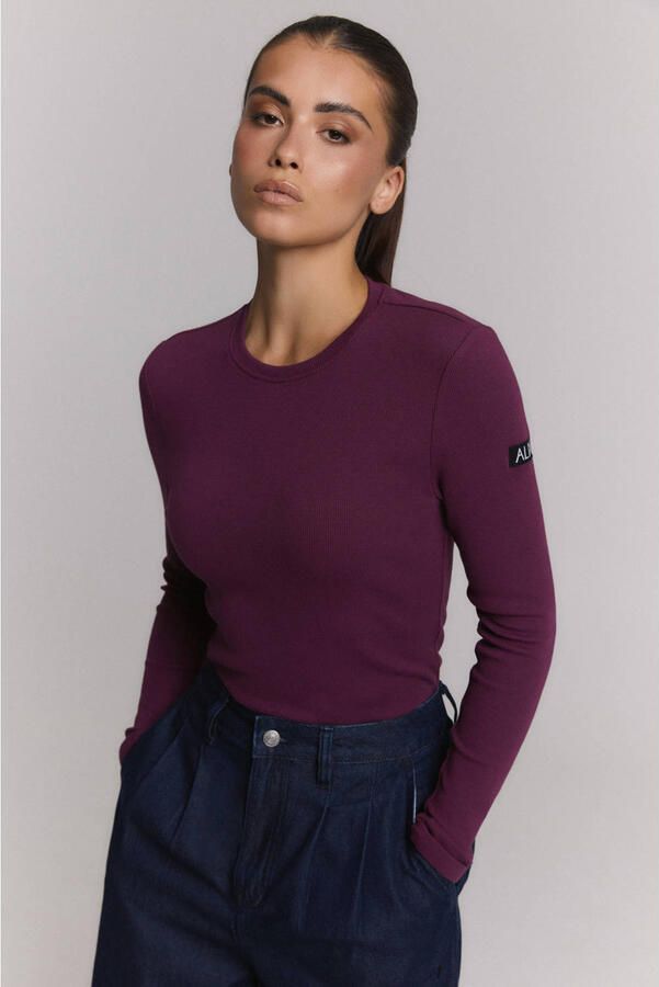 ALIX THE LABEL Dames Tops & T-shirts Ladies Knitted Rib Longsleeve T-shirt Plum - Foto 5