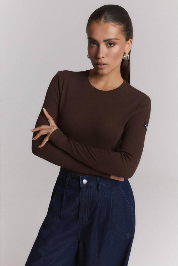ALIX THE LABEL Dames Tops & T-shirts Ladies Knitted Rib Longsleeve T-shirt Bruin - Foto 5