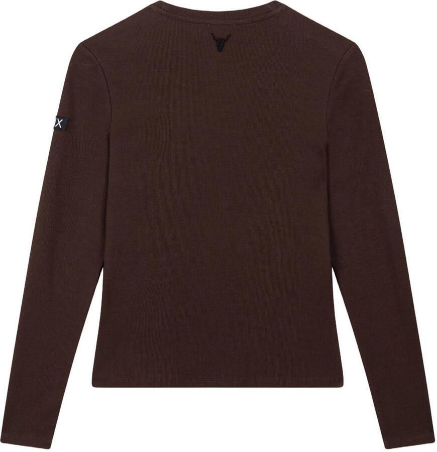 ALIX THE LABEL Dames Tops & T-shirts Ladies Knitted Rib Longsleeve T-shirt Bruin - Foto 6