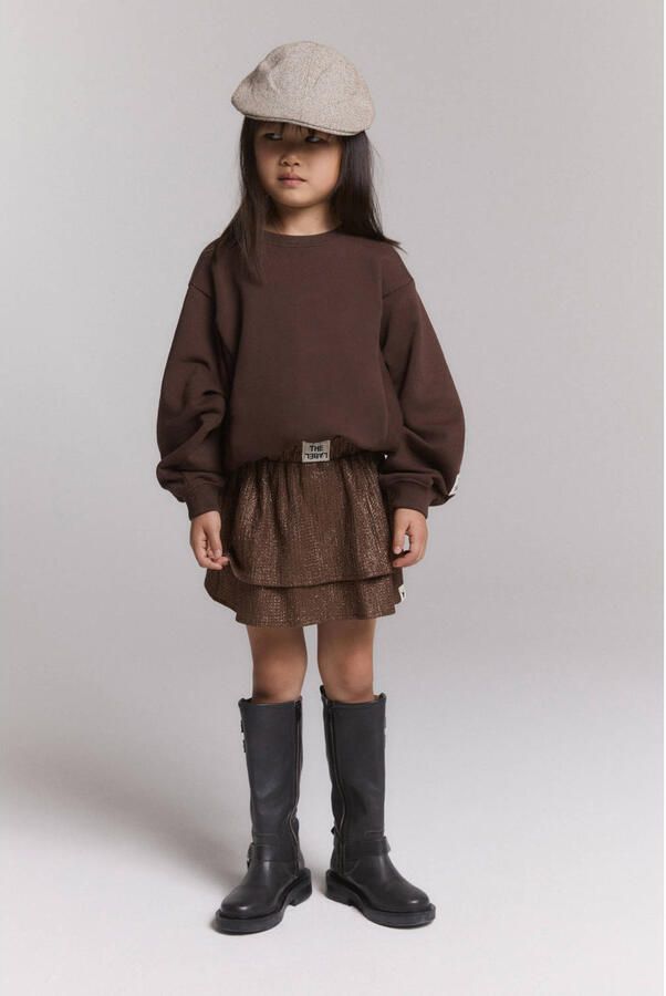 Alix the Label Alix Mini oversized sweater met backprint donkerbruin