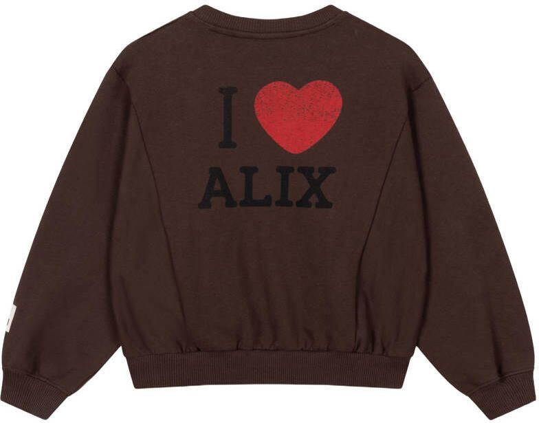 Alix the Label Alix Mini oversized sweater met backprint donkerbruin - Foto 2