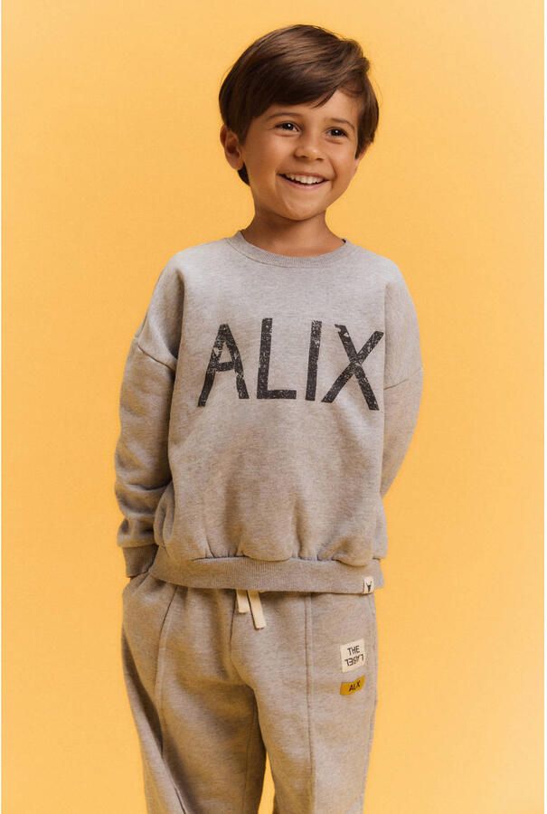 Alix the Label Alix Mini oversized sweater met backprint lichtgrijs