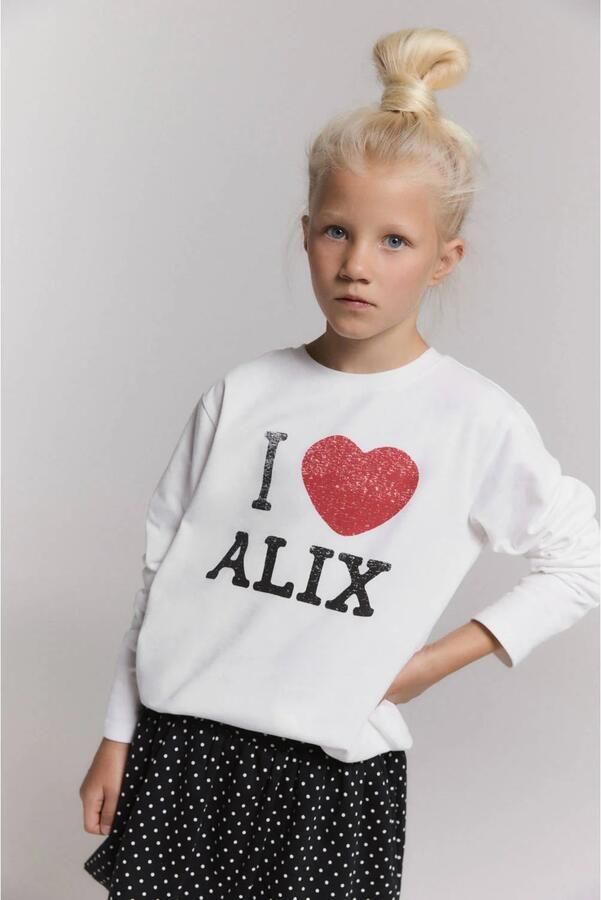 Alix the Label Alix Mini rechtvallende longsleeve met print wit