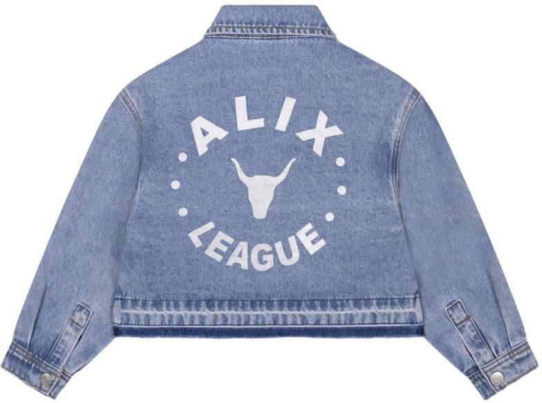 Alix the Label Alix Mini spijkerjas met rafels en backprint mediumblauw - Foto 3