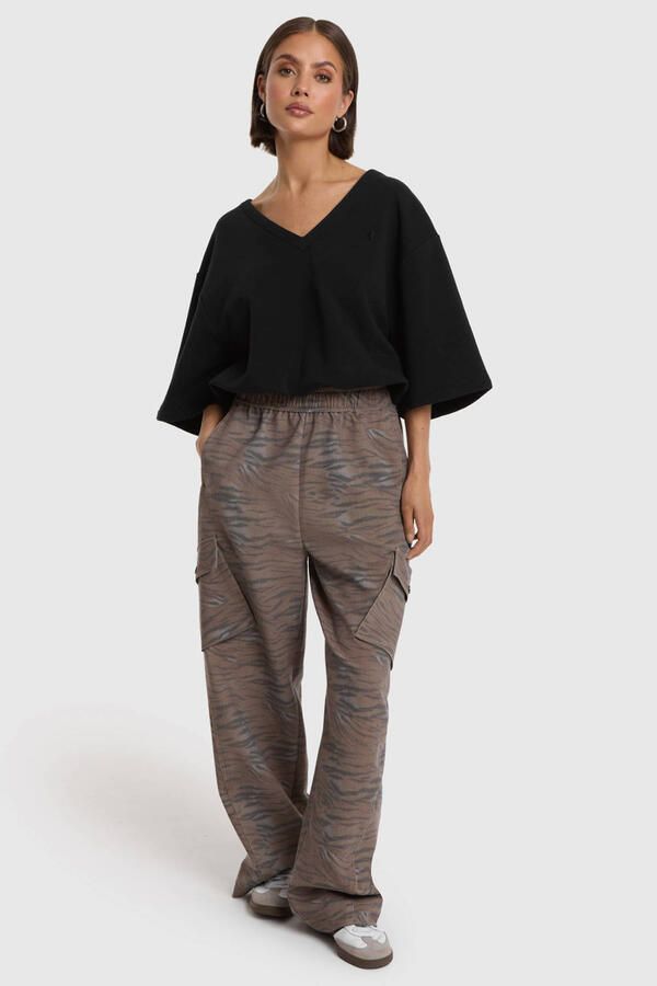 Alix the Label baggy cargobroek met dierenprint bruin