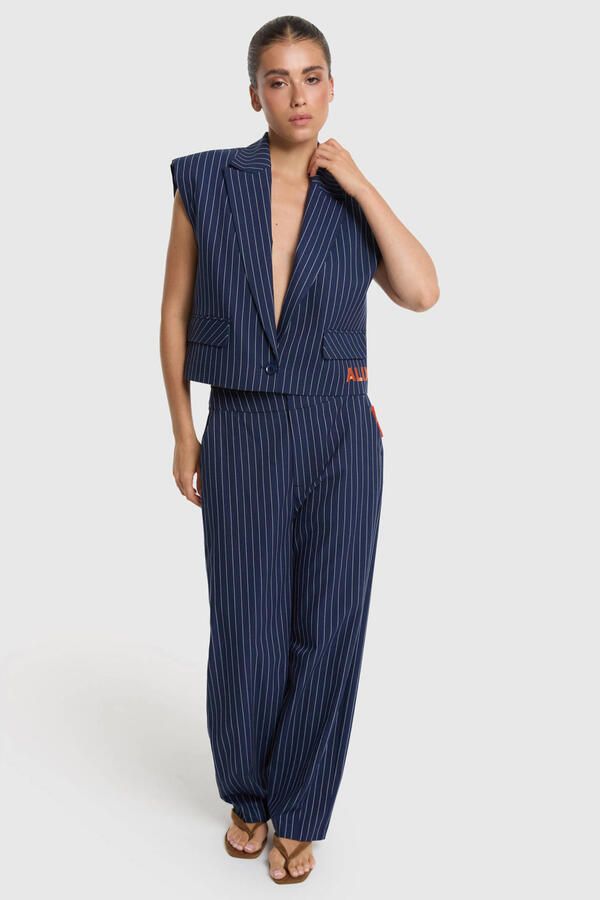 ALIX THE LABEL Dames Broeken Ladies Woven Striped Barrel Pants Donkerblauw - Foto 4