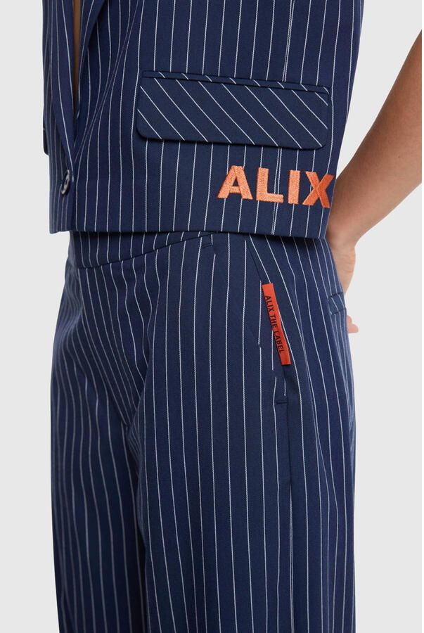 ALIX THE LABEL Dames Broeken Ladies Woven Striped Barrel Pants Donkerblauw - Foto 5