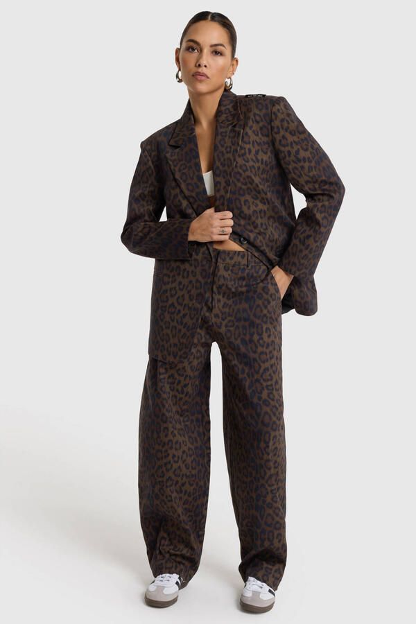 ALIX THE LABEL Dames Jeans Ladies Woven Animal Barrel Pants Bruin