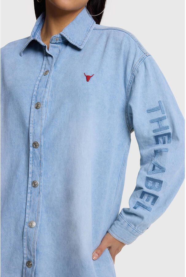ALIX THE LABEL Dames Blouses Ladies Woven Flowy Denim Oversized Blouse Lichtblauw - Foto 7