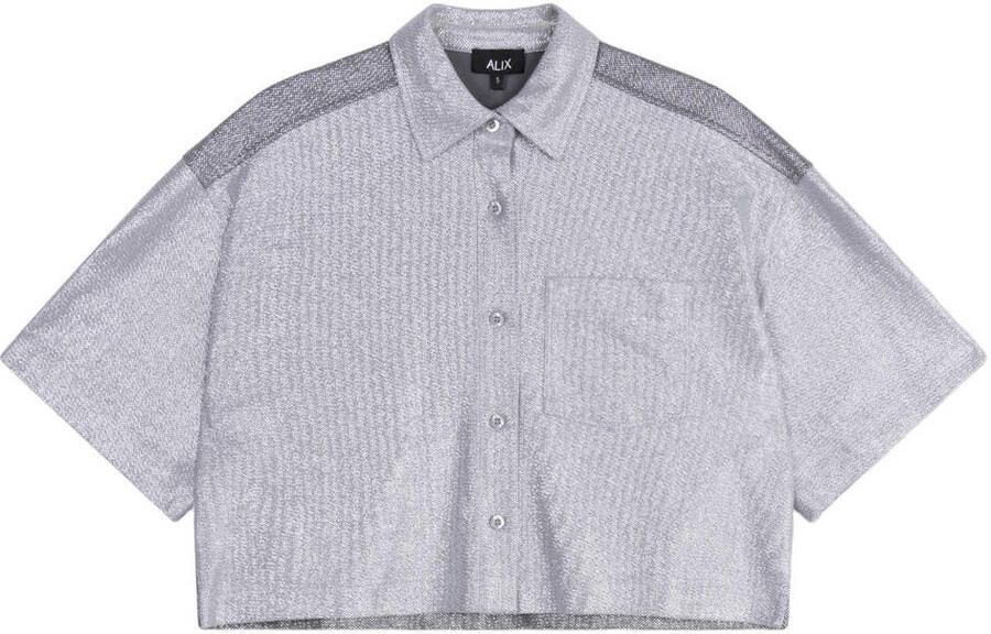 ALIX THE LABEL Dames Blouses Ladies Knitted Foil Cropped Blouse Zilver - Foto 6