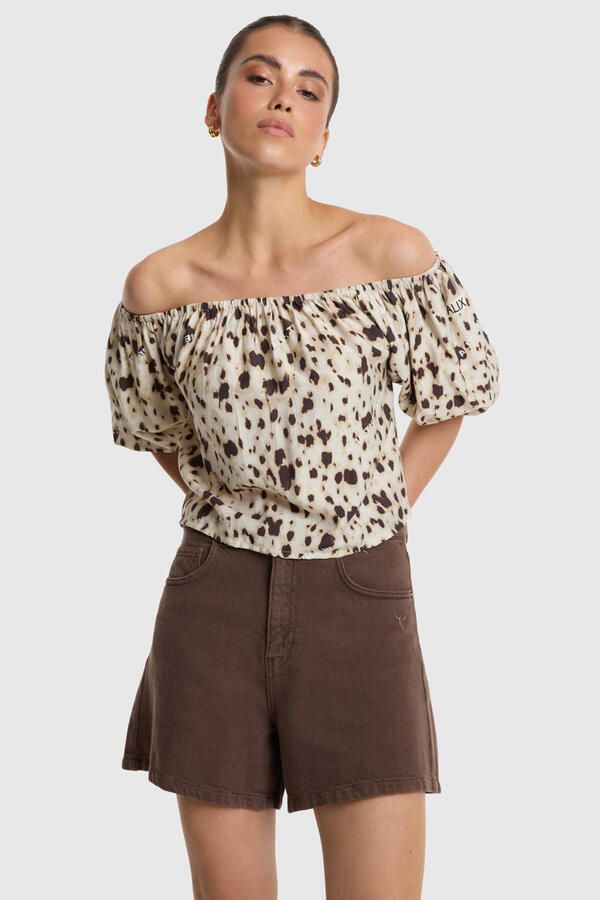 Alix the Label blousetop met dierenprint beige