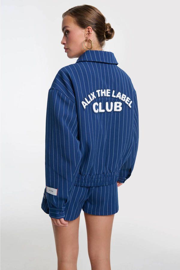 ALIX THE LABEL Dames Jassen Ladies Woven Clean Striped Bomber Donkerblauw - Foto 4