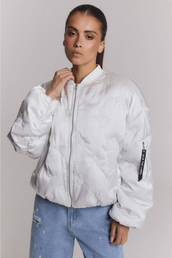 Alix the Label bomberjack met borduursels en tekst zilver