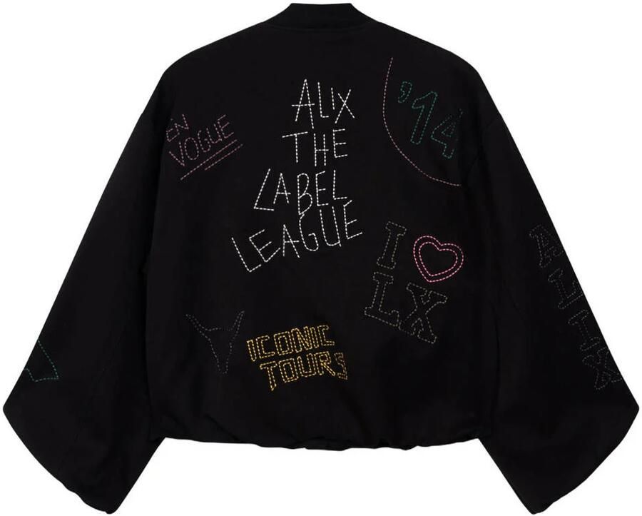 ALIX THE LABEL Dames Jassen Ladies Woven Artwork Bomber Zwart - Foto 6